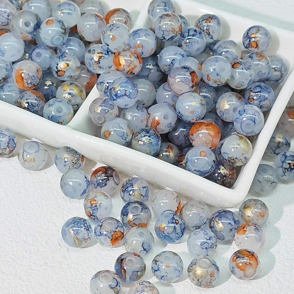 8/10mm glass beads, white jade material, ink-wash Chinese-style jewelry accessory beads, gold-sprinkled scattered beads, stringing material undefined