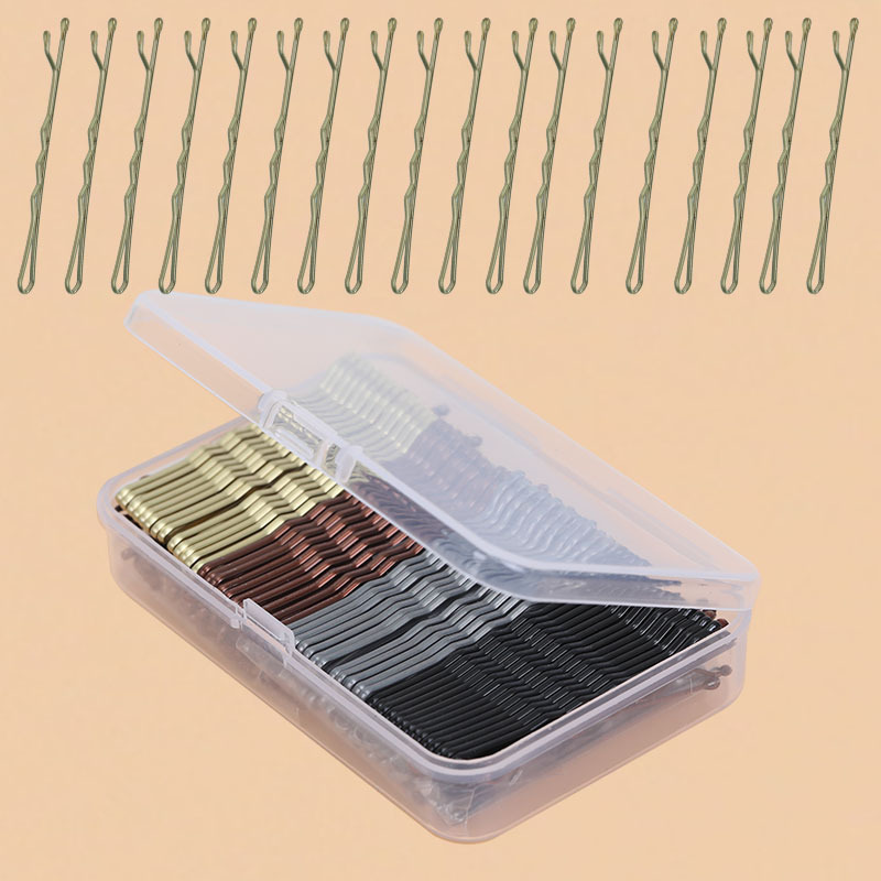 Boxed steel clips, round-head photo studio hair clips, black hair clips, one-line clips, coffee gold and silver lady wavy bangs clips details Picture