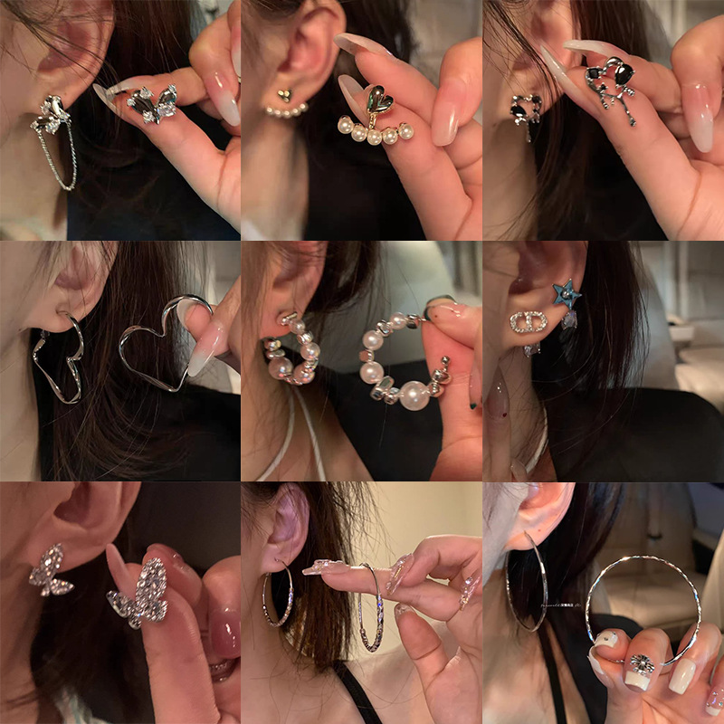 Sweet and cool style heart-shaped pearl stud silver needle 2024 new trendy and internet-famous design earrings, personalized and elegant earrings full image