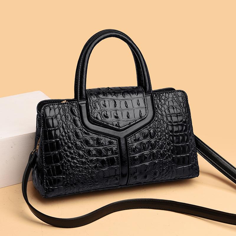 Ladies' handbag, crocodile-patterned single-shoulder bag, European and American fashion tote bag, retro large-capacity women's bag, zipper open lid undefined