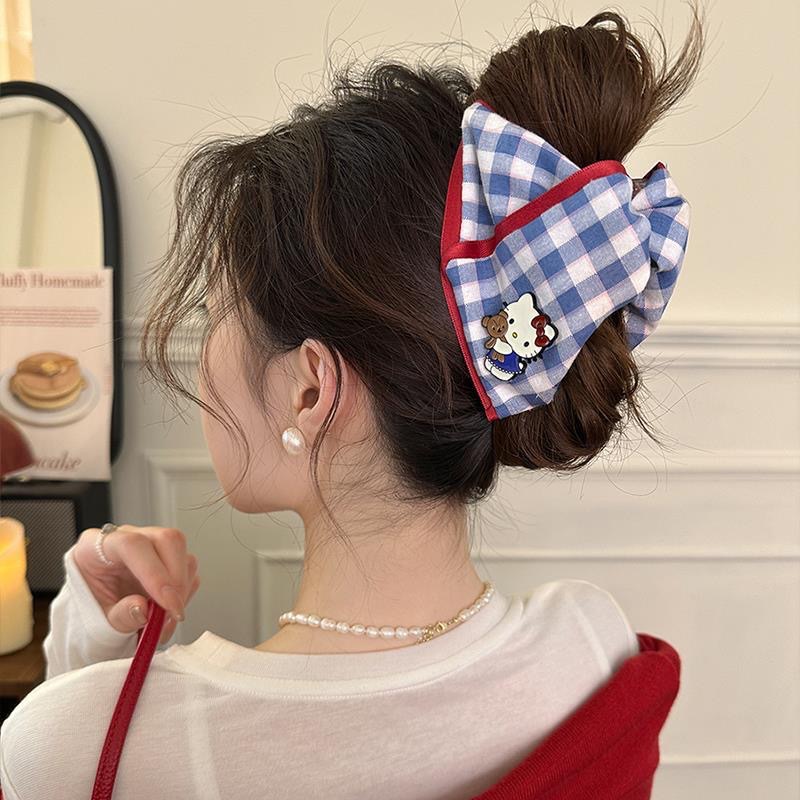 Bow denim triangle clip for women 2025 new style high-end shark clip full back of the head hair clip headwear undefined