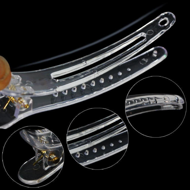 Wholesale of transparent duckbill clips in large, medium and small sizes from the manufacturer: 4.9cm, 7.8cm, 12cm bright-colored pointed-beak hair clips Specification image