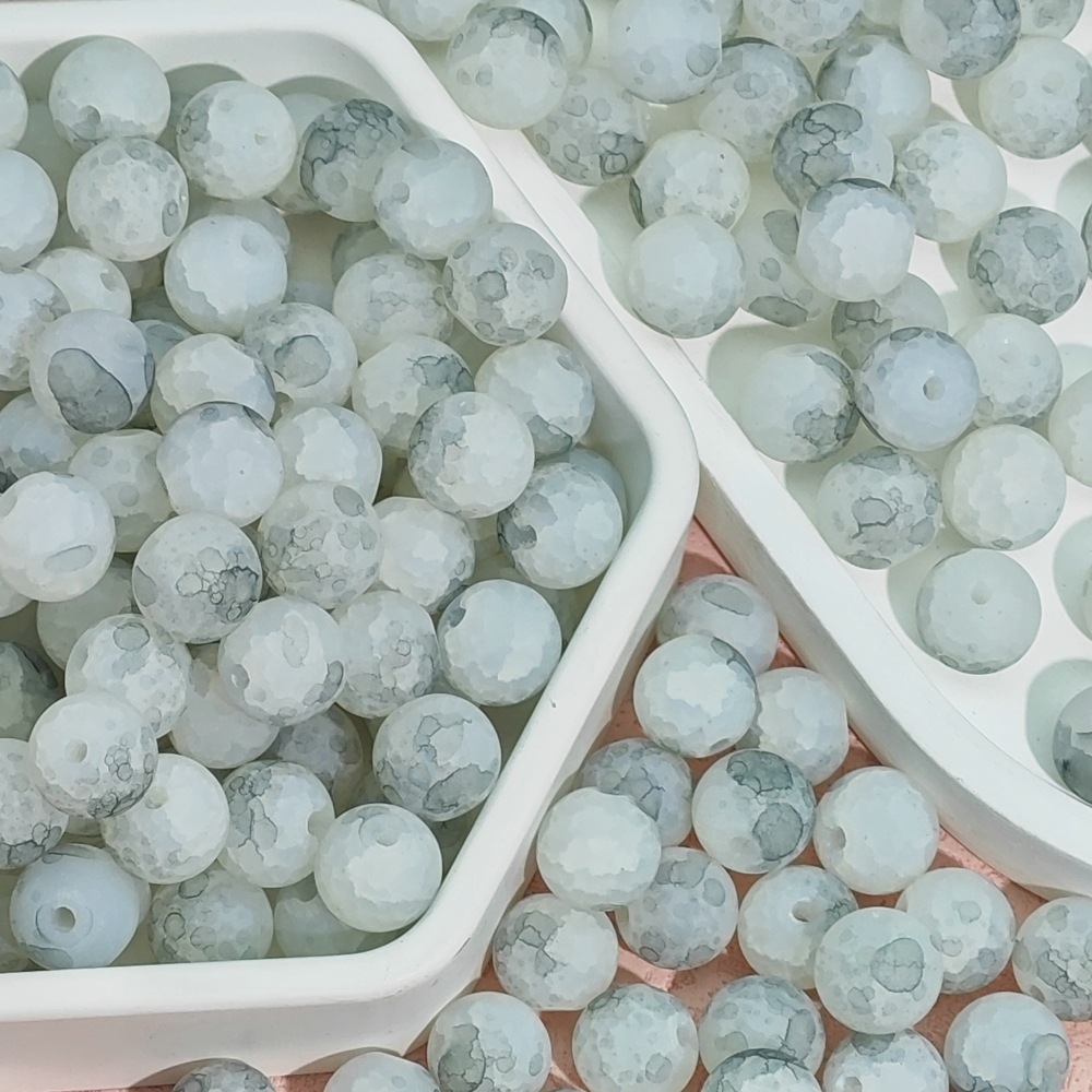 10mm frosted beads, floating flower jade, broken glass beads, round beads, scattered beads, diy handcrafted beaded bracelet, necklace material accessories undefined