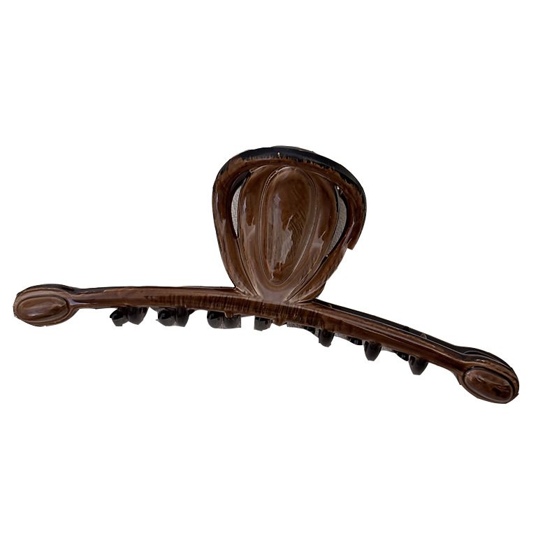 French caramel-colored one-line grab clip, large, simple and retro updo, shark clip, elegant and high-end hair grab headwear for women Item Picture