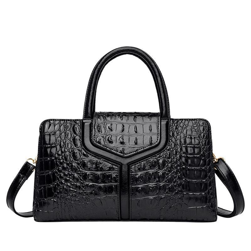 Ladies' handbag, crocodile-patterned single-shoulder bag, European and American fashion tote bag, retro large-capacity women's bag, zipper open lid Item Picture
