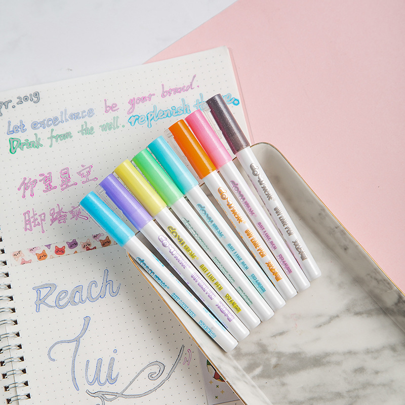 Double-line contour pen, flash pen, large-capacity highlighter pen, student hand-written newspaper marker pen, planner notebook number pen details Picture