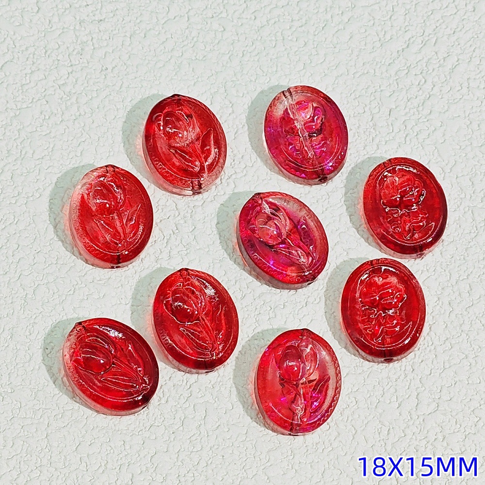 15x18mm oval glass flower brand glass rose through-hole beaded diy handmade necklace and bracelet material accessories undefined