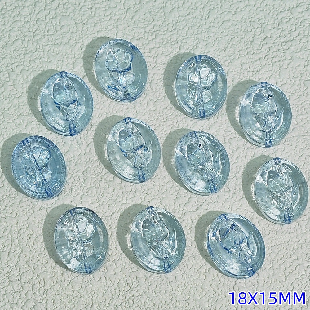15x18mm oval glass flower brand glass rose through-hole beaded diy handmade necklace and bracelet material accessories undefined