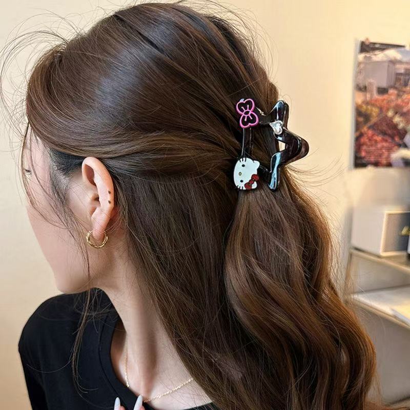 Cute five-pointed star semi-tied hair clip for women, 2025 new style, internet-famous, high-end shark clip, versatile hair clip, back of the head Specification image