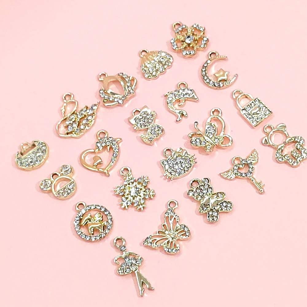 14k gold and diamond-encrussed pendant, DIY jewelry accessory, bracelet, necklace, beaded accessory, cartoon alloy dot diamond pendant details Picture
