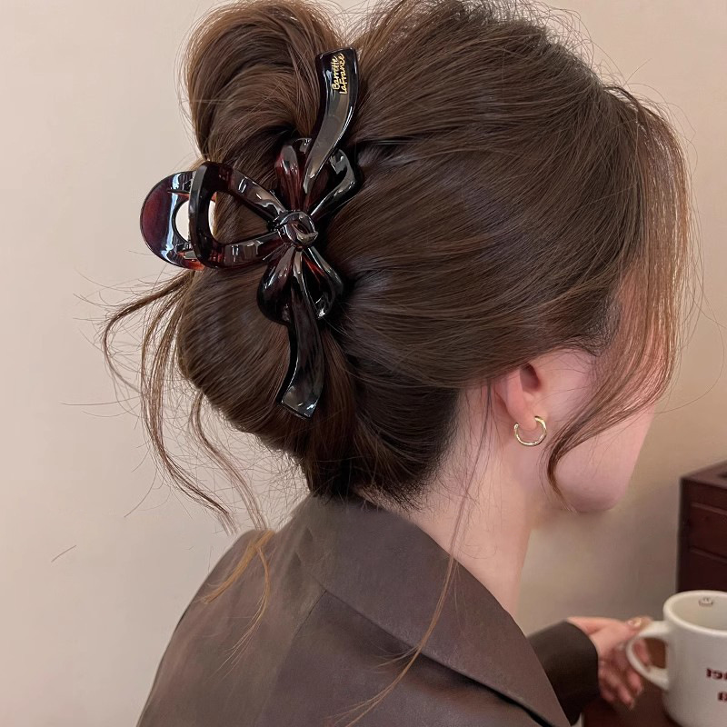 Bow, ribbon knot, grappling clip, women's ribbon, gold label, simple and elegant, large hair clip, abundant hair volume, shark clip headwear full image