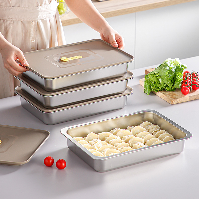 【CL】25Q4#6929-6931 Stainless steel dumpling box with wavy bottom (3300ml) 3.3L black/khaki clear
