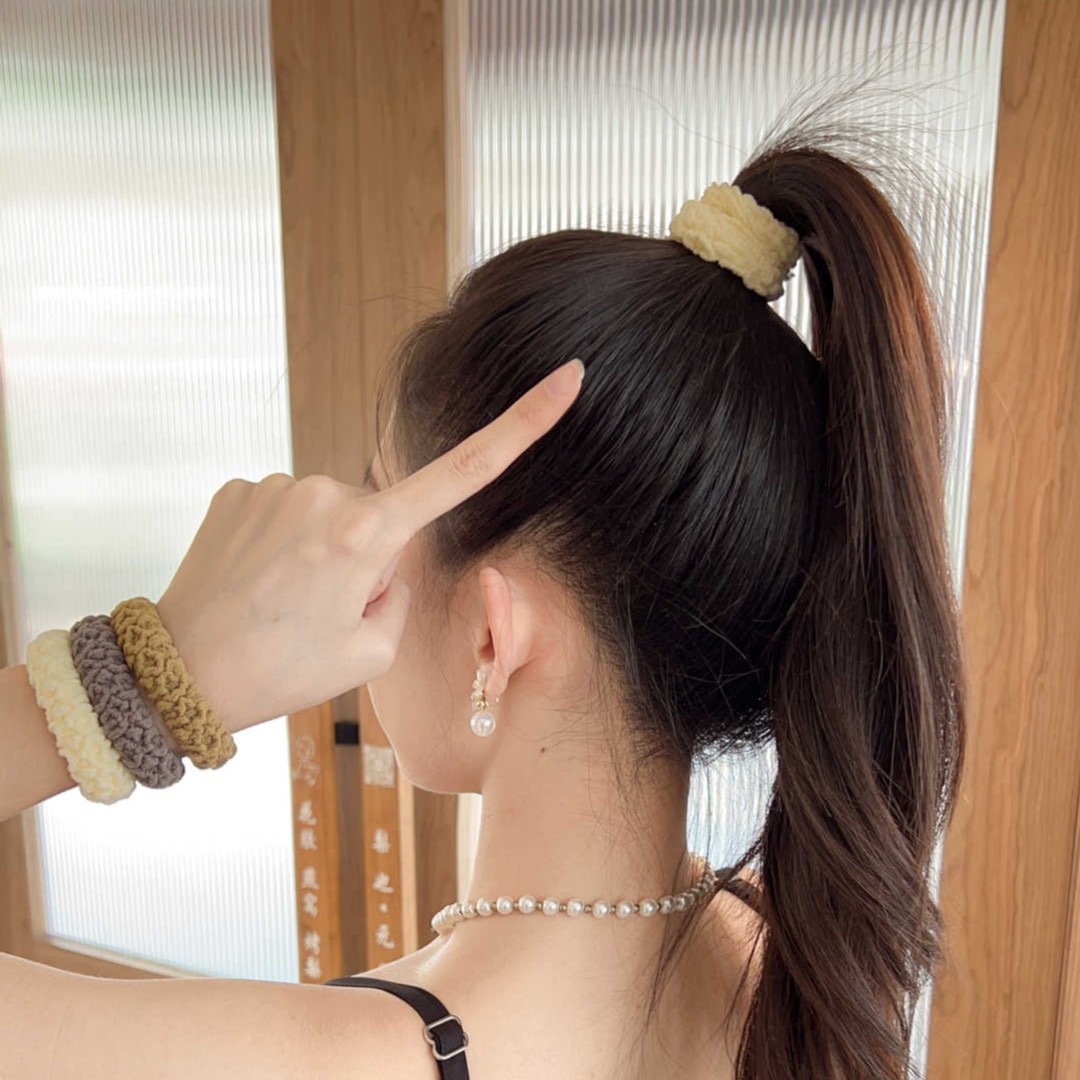 Upgraded version of ladies' high ponytail, widened and thickened, good towel hair band, rubber band, Korean-style girls' high school elastic and durable hair tie Specification image