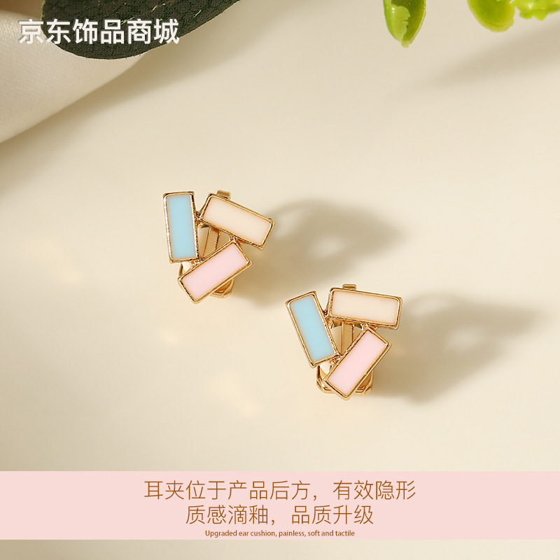 隐形欧美耳夹无耳洞可戴 法式个性滴釉耳饰女 气质简约时尚假耳环 Specification image