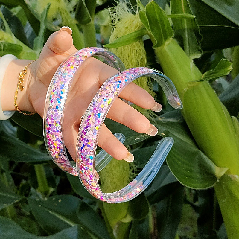 Sequined flowing sand transparent headband, children's headband wholesale new toothed anti-slip hair pressure girls' accessory hair accessory undefined