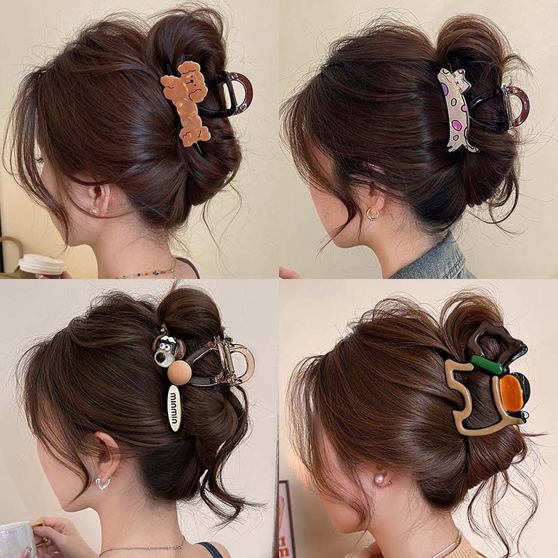 Cute puppy and cat grappling clips, medium-sized hair clips, cute female shark clips at the back of the head, 2025 new animal hair clips for summer full image