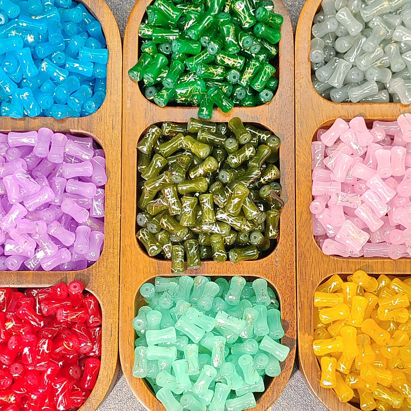 Wholesale of 12*6mm new Chinese-style bamboo joint brushed transparent glass beads, semi-finished loose beads, jewelry and accessories Application Scenario