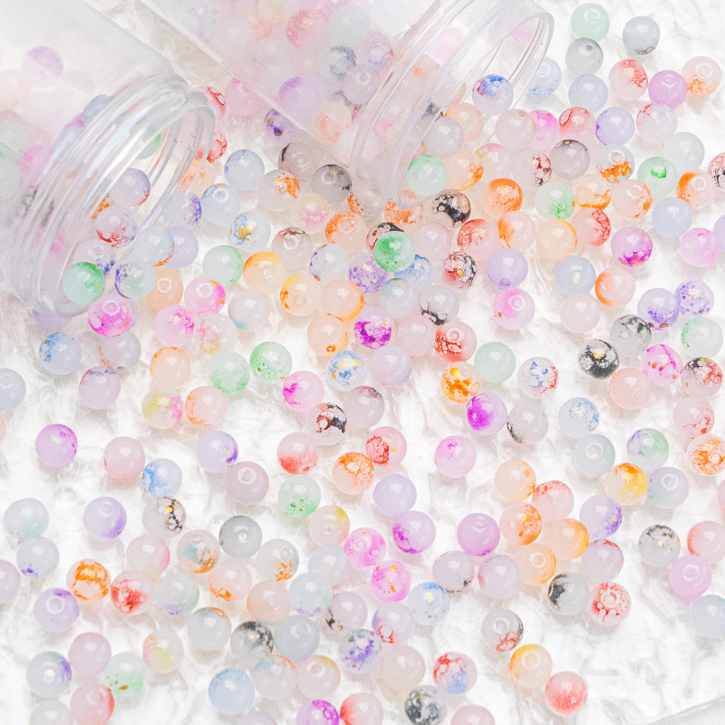 Wholesale of 8mm - 10mm jade material, ink-wash gold-sprinkled glazed glass beads, loose beads, hand-strung beads, DIY jewelry accessories materials undefined