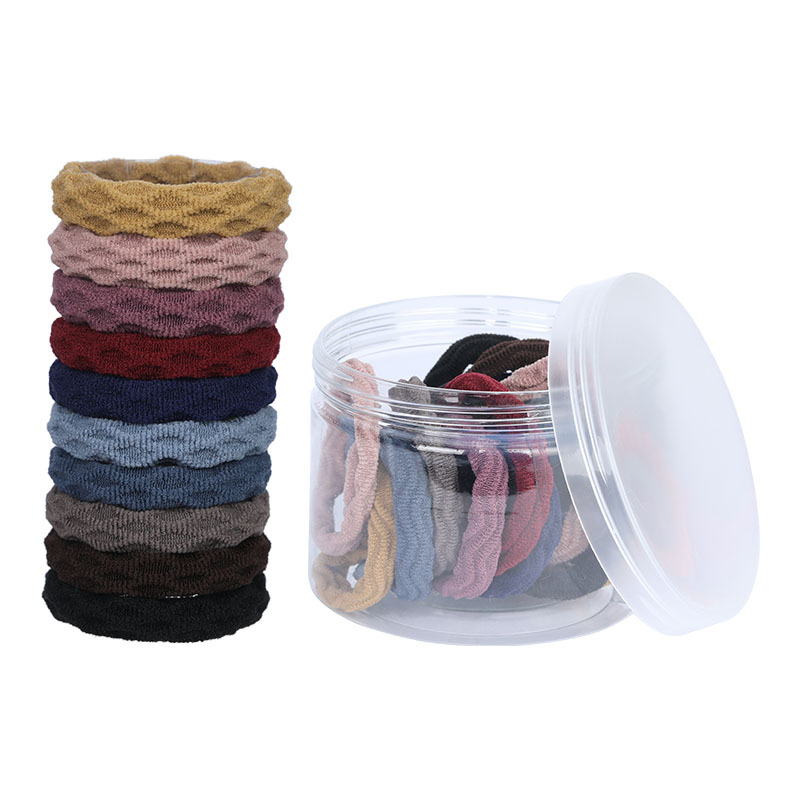Wholesale of 20 thick, high-elasticity jacquard towel bands and seamless hair ties for girls in a box from South Korea details Picture