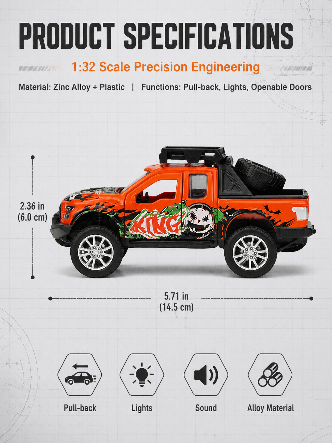 1:32 alloy off-road pickup truck F150, Rebound, door opening, lighting, music, gift and collection pic 5