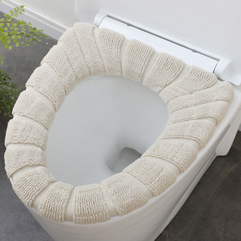 Nordic-style color-blocking handle toilet seat cover, plush knitted toilet seat cover, winter warm toilet seat, household toilet seat cover undefined