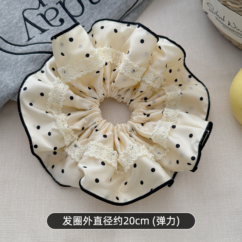 French lace polka dot large intestine hair tie for women with a high-end look, bun hair tie, ponytail, oversized hair flower hair tie undefined