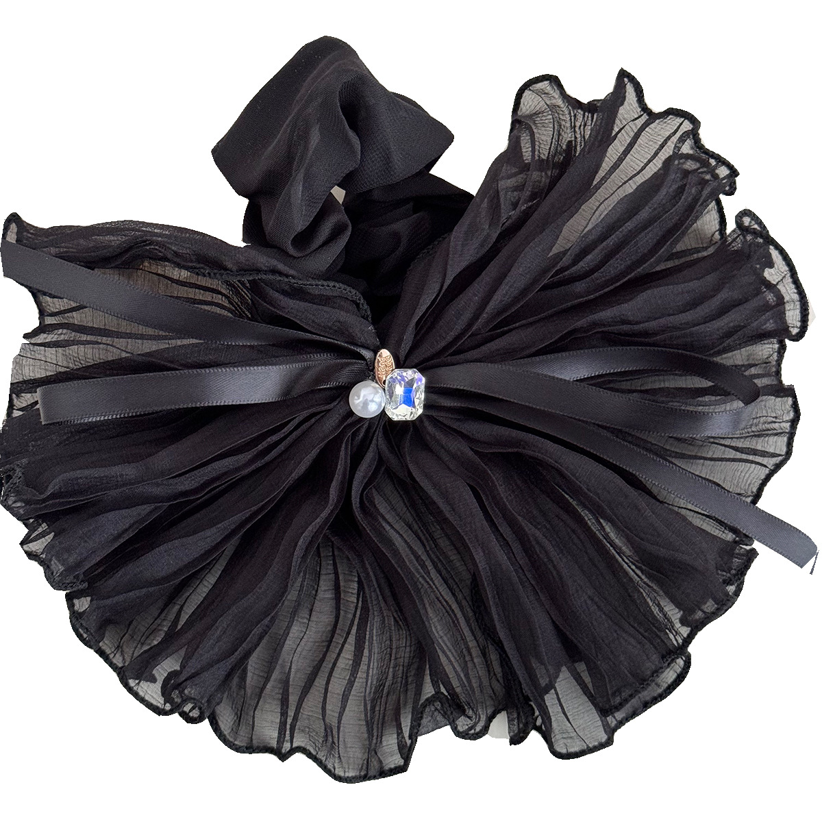 Korean pleated elegant ribbon hair bands, high-end style, ponytail hair ties, hair flowers, versatile hair accessories, simple hair ties and headwear Item Picture