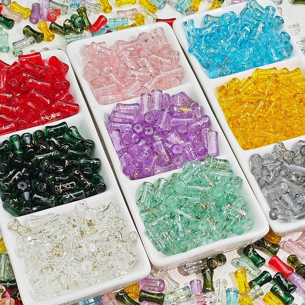 Wholesale of 12*6mm new Chinese-style bamboo joint brushed transparent glass beads, semi-finished loose beads, jewelry and accessories details Picture