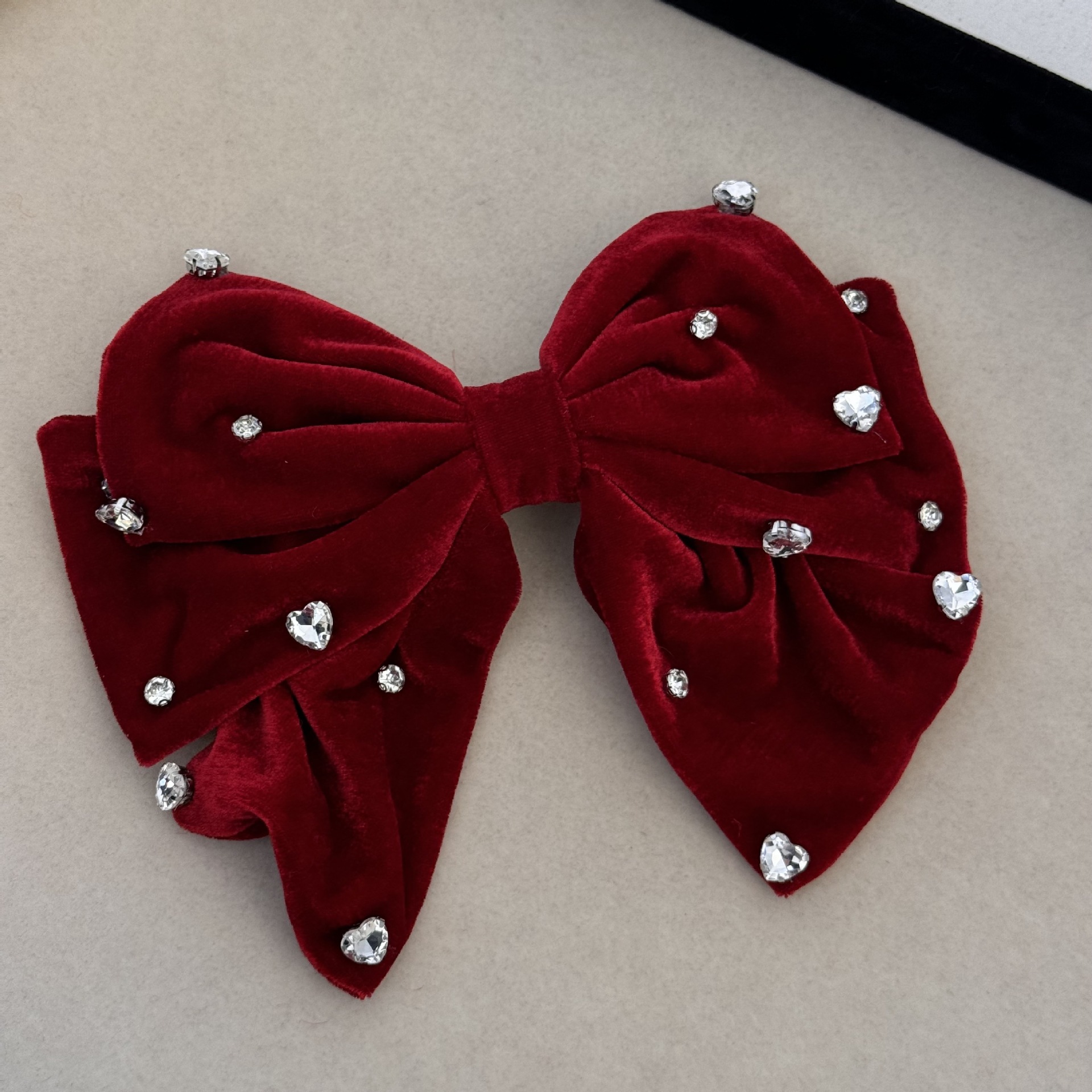 French bow diamond-encrusted hairpins, heart water diamonds, high-end feel, black goose down hairpins, back of the head hairpin headwear for women undefined