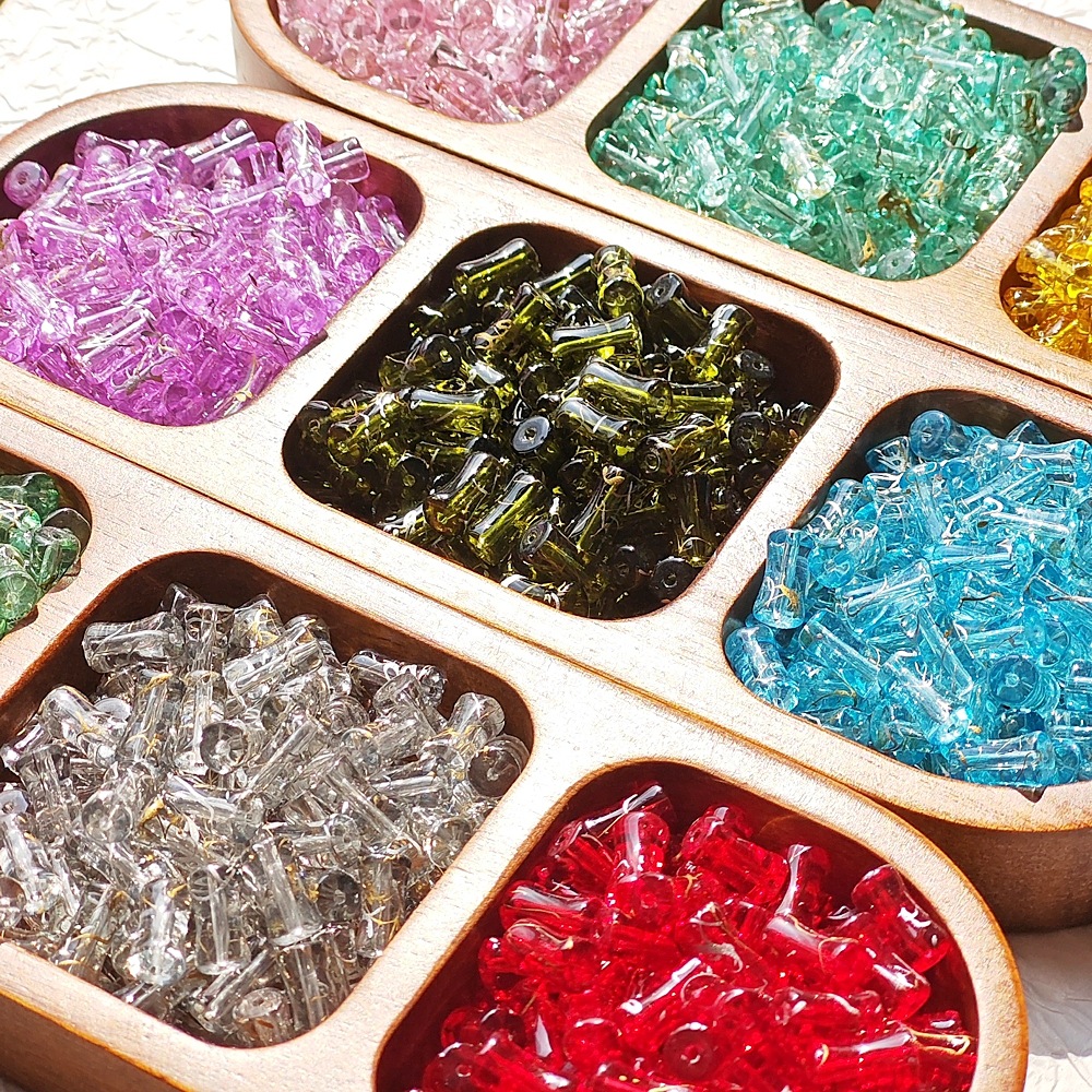 Wholesale of 12*6mm new Chinese-style bamboo joint brushed transparent glass beads, semi-finished loose beads, jewelry and accessories Specification image