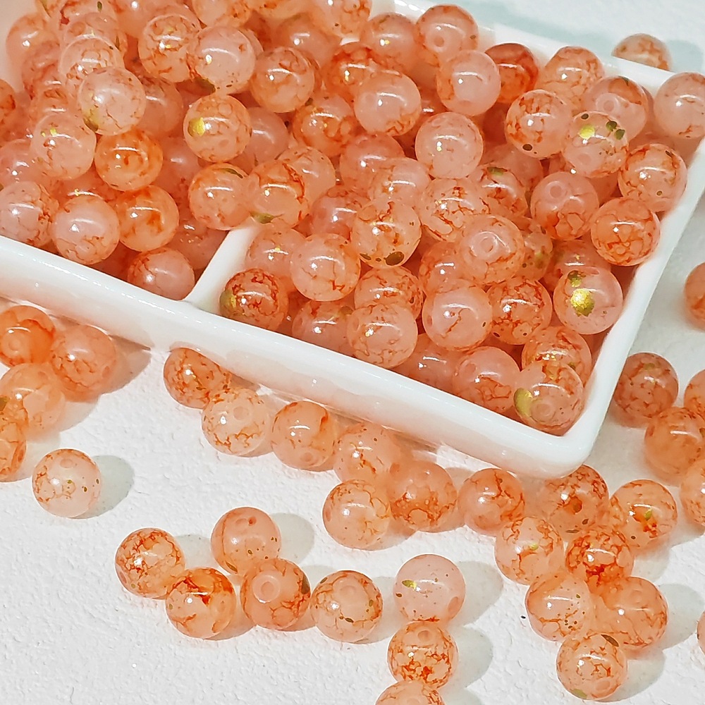 8/10mm glass beads, white jade material, ink-wash Chinese-style jewelry accessory beads, gold-sprinkled scattered beads, stringing material undefined