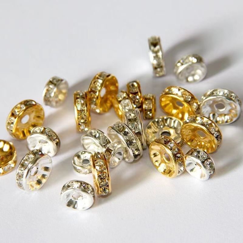 4mm/6mm/8mm diamond ring copper diamond-encrusted spacer beads and spacers with diamond spacers, diy handmade jewelry accessory bracelet materials full image