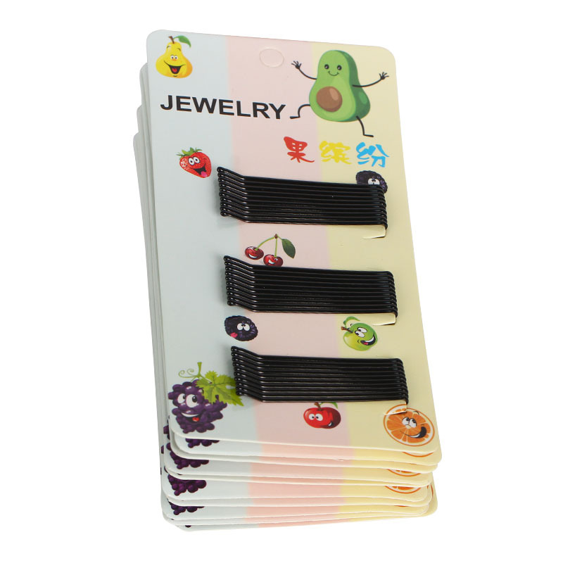 Korean version black straight steel clip fruit pattern hair clip set, durable flow paint process straight clip wavy small edge clip Item Picture