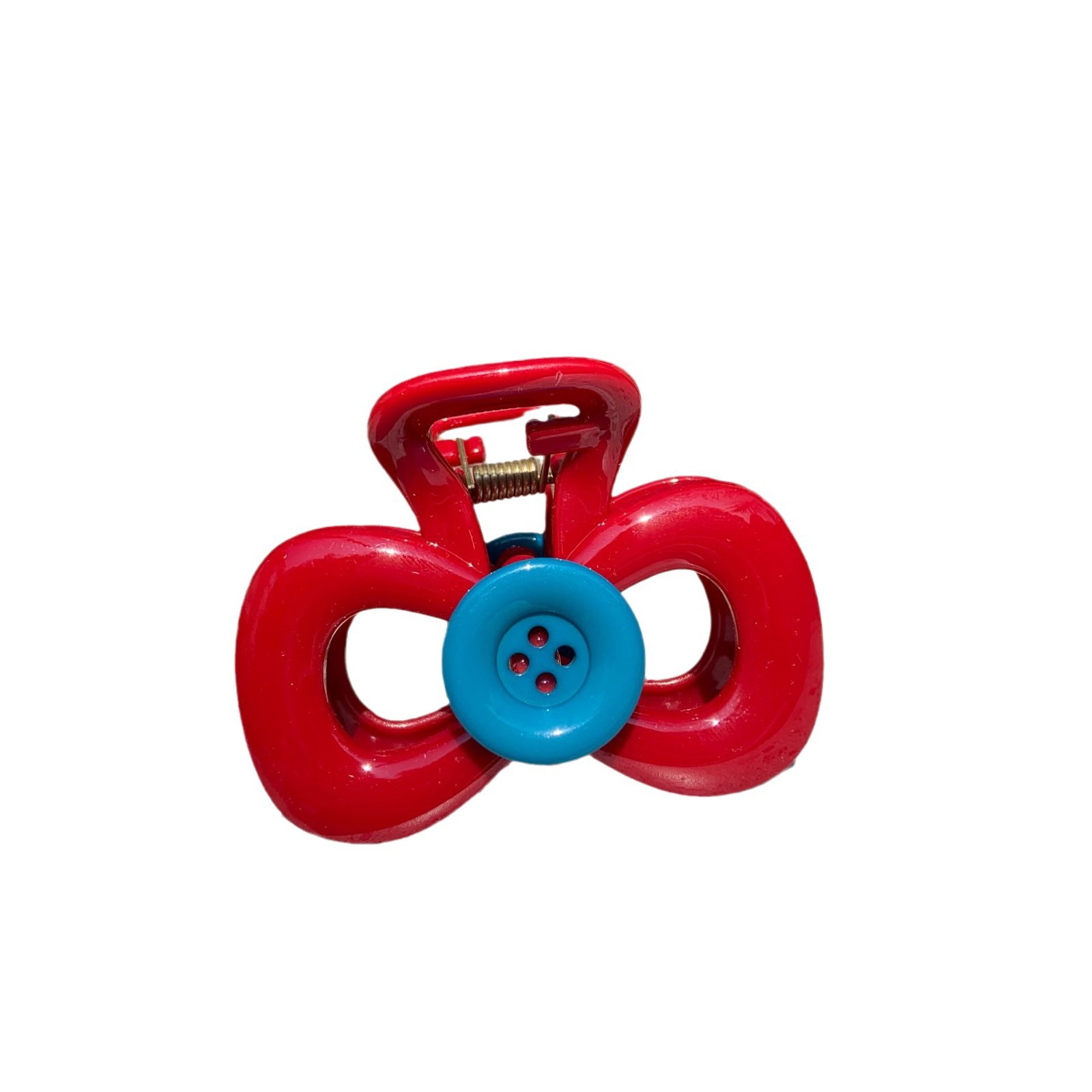 Retro red bow button grabber with a high-end and niche design. The contrasting color shark clip is a fashionable and versatile hair accessory Item Picture