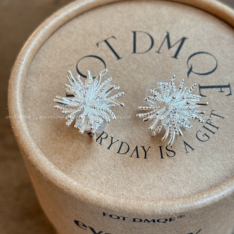 Exquisite firework zircon stud earrings for women 2026 new style, light luxury, high-end and grand earrings, atmosphere, round face earrings undefined