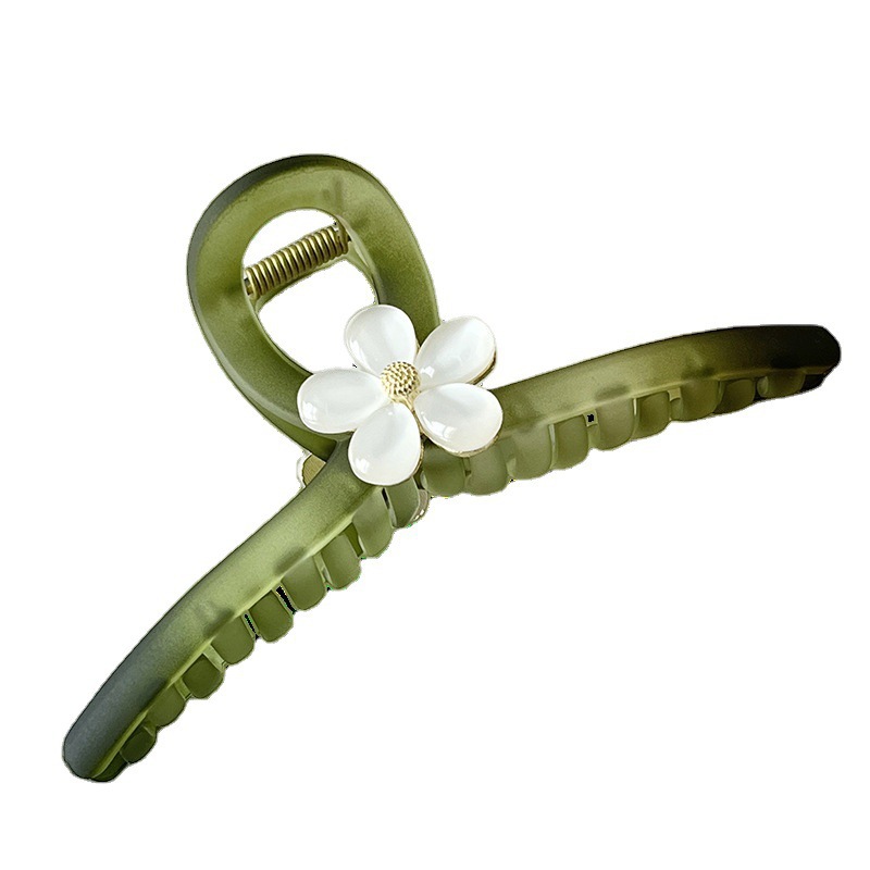 Green amber cat's eye stone matte scratch-off women's 2024 new high-end floral hair clip, updo shark clip headwear Item Picture