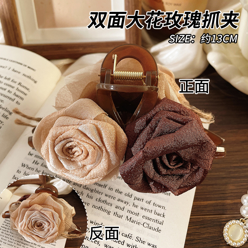 Dry rose flower grab clip for women, 2025 new high-end large shark clip for the back of the head, hairpin headwear undefined