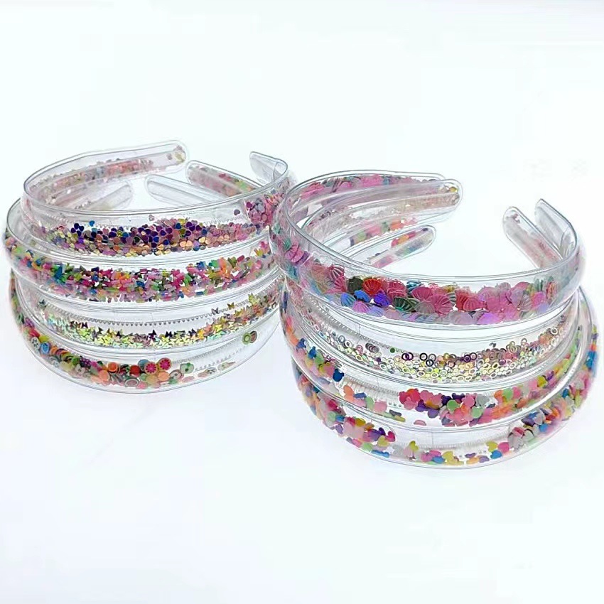 Sequined flowing sand transparent headband, children's headband wholesale new toothed anti-slip hair pressure girls' accessory hair accessory Item Picture