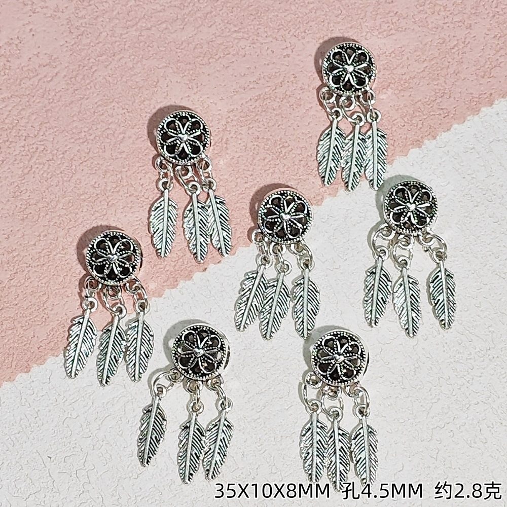 Gold and silver ancient silver longevity lock hidden silver dreamcatcher, alloy large hole multi-hanging bright silver feather tassels, diy handmade accessories undefined