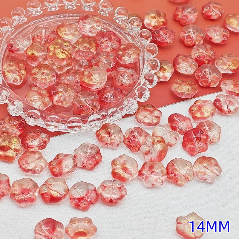 Wholesale of cute glass cat paw and bear paw gradient straight hole beaded material handcrafted DIY jewelry and hand necklace accessories undefined