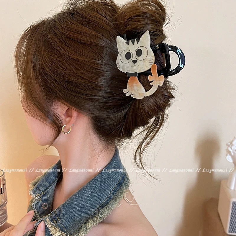 Cute puppy and cat grappling clips, medium-sized hair clips, cute female shark clips at the back of the head, 2025 new animal hair clips for summer undefined