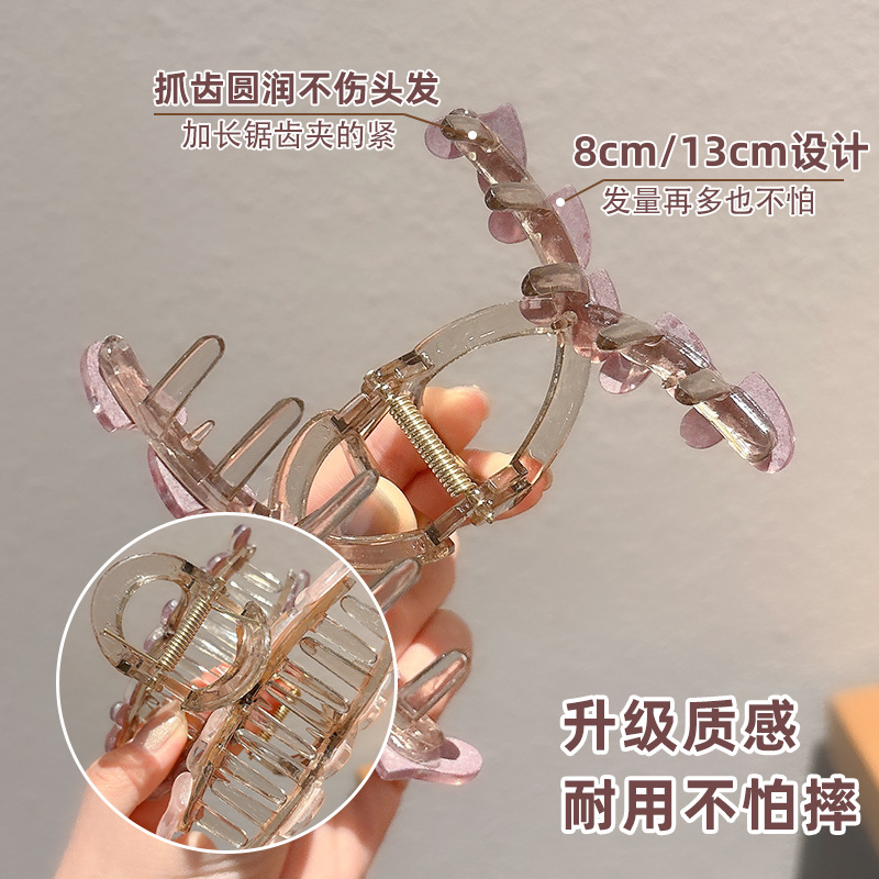 Simple jelly heart-shaped hairpin at the back of a woman's head, exuding a high-end and elegant charm. Shark clip, semi-tied hair accessory, hairpin Application Scenario