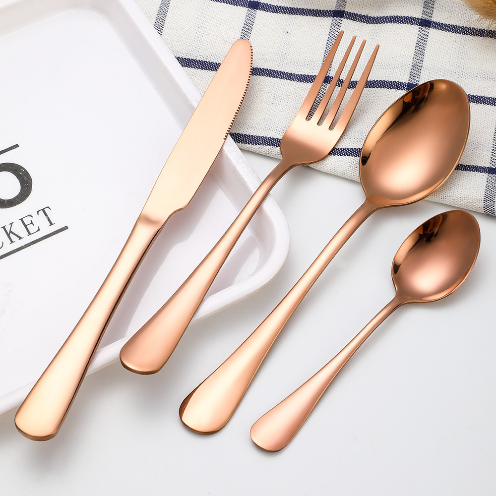 A 24-piece golden stainless steel tableware set with five main items: knife, fork and spoon, and a black high-end gift box set pic 5