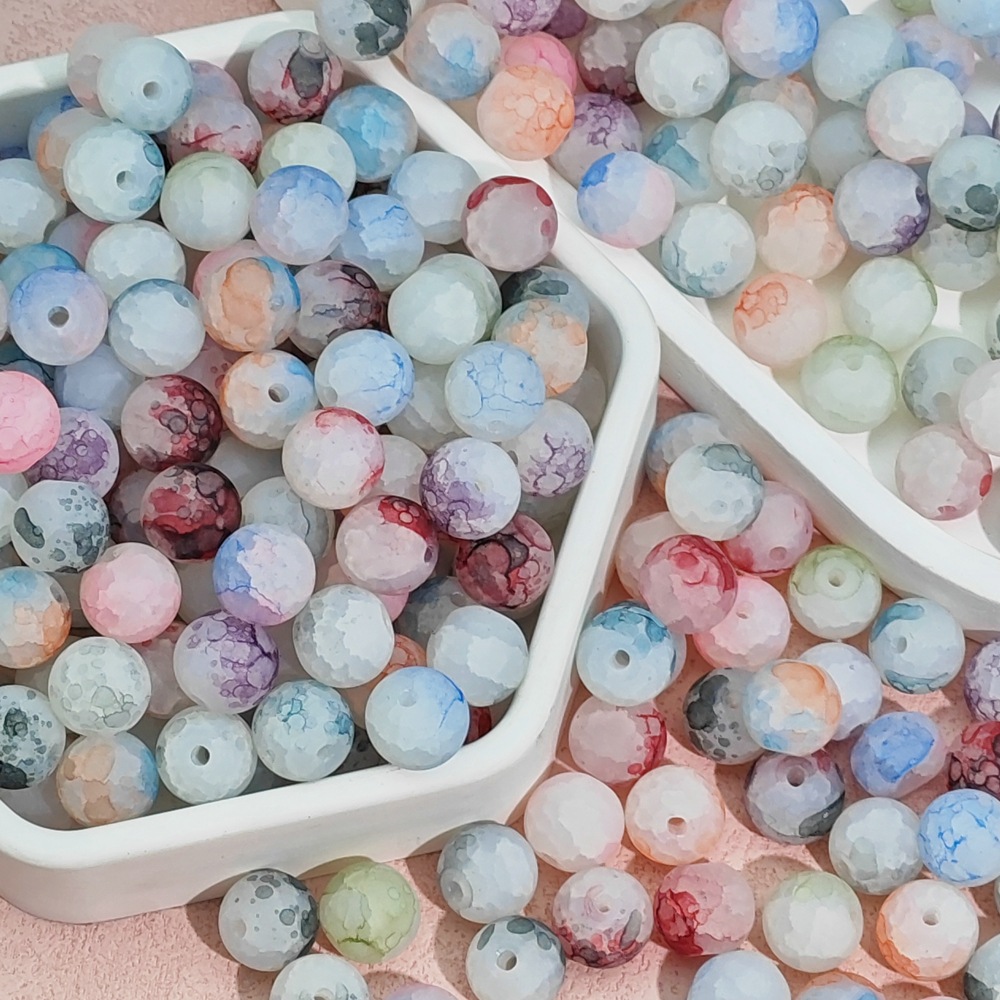 10mm frosted beads, floating flower jade, broken glass beads, round beads, scattered beads, diy handcrafted beaded bracelet, necklace material accessories undefined