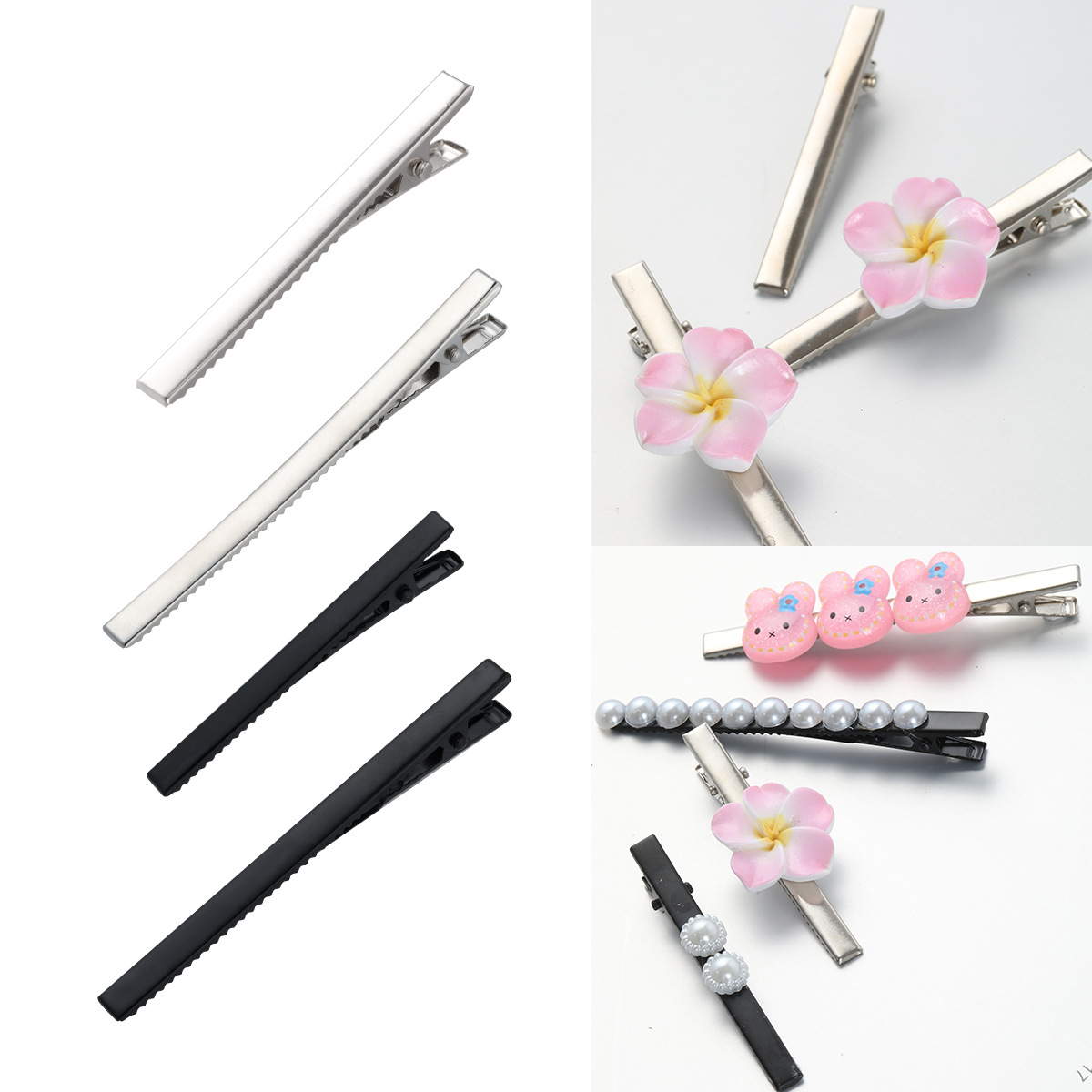 Delicate diy black hair clips, headwear, handcrafted materials, duckbill clips, edge clips, hair clips, bow accessories full image