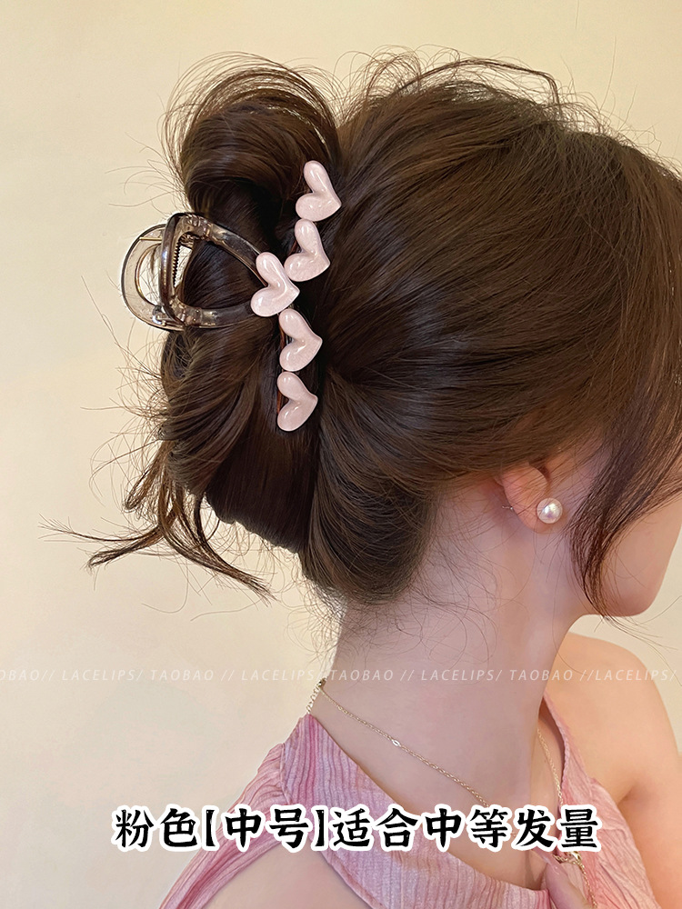 Fresh Korean-style heart-shaped hairpin for women 2026 new style, high-end and simple hairpin, high-end and elegant shark clip at the back of the head undefined