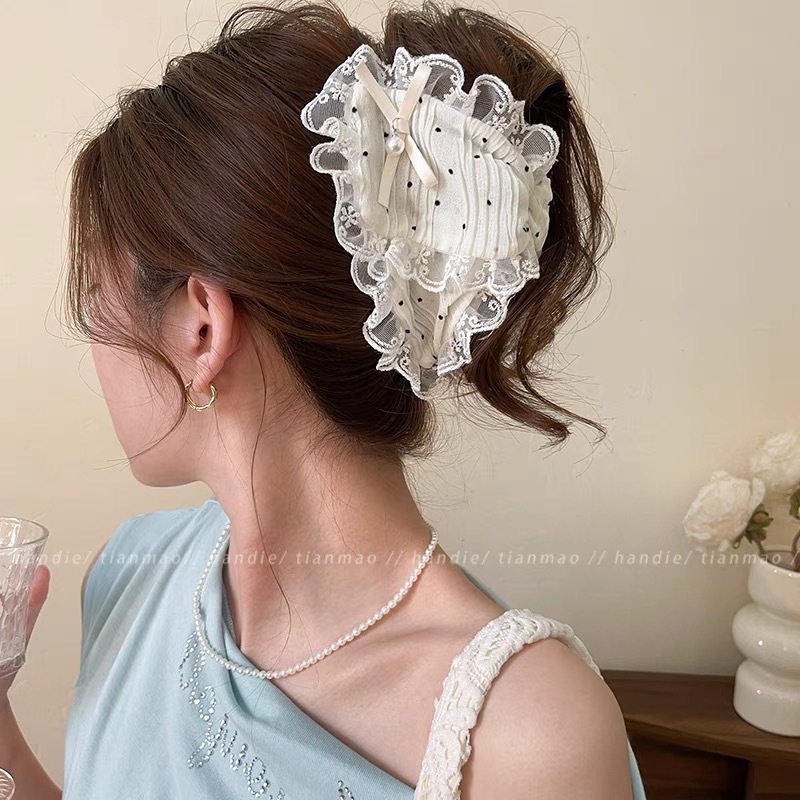 Bow denim triangle clip for women 2025 new style high-end shark clip full back of the head hair clip headwear undefined