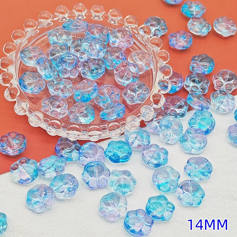 Wholesale of cute glass cat paw and bear paw gradient straight hole beaded material handcrafted DIY jewelry and hand necklace accessories undefined