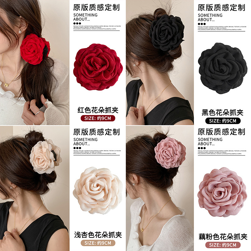 Caro's same rose flower hair clip for women, with a high-end and exquisite shark clip at the back of the head, and a large size for summer full image
