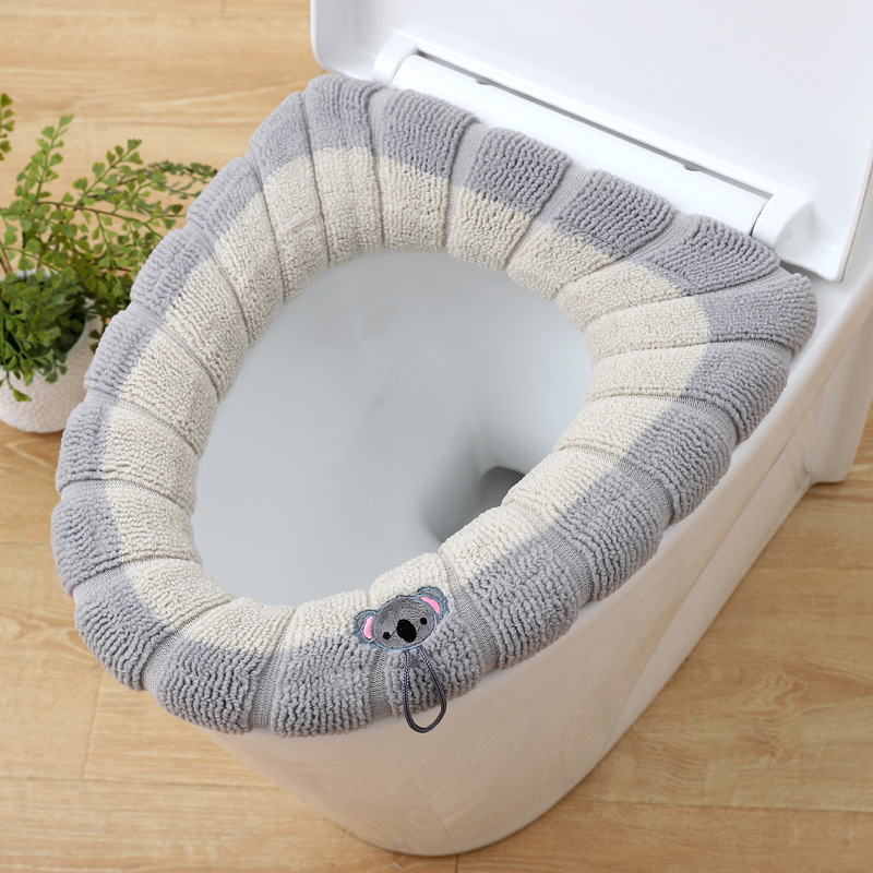 Nordic-style color-blocking handle toilet seat cover, plush knitted toilet seat cover, winter warm toilet seat, household toilet seat cover undefined